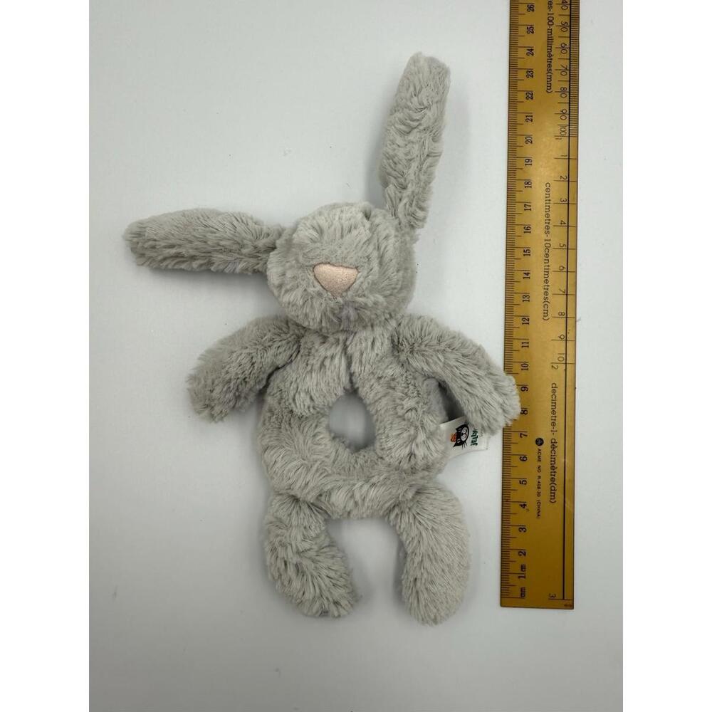 Jellycat Bashful Gray Bunny Rabbit Brown Rattle Ring Baby Soft Toy 7"
